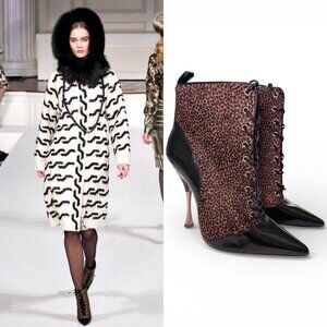 Oscar de la Renta FW11 Runway Leopard Pony Hair Super Pisa 115 Lace-Up Booties